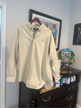 Polo by Ralph Lauren Men's Classic Button-Down Shirt Jacket in Light Olive. SzXl